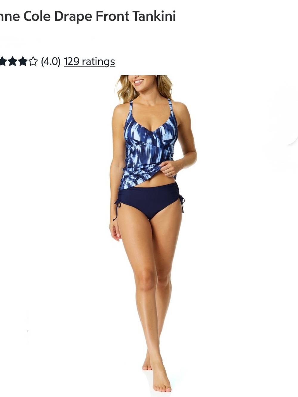 Anne Cole Navy Blue Patterned Drape-Front Tankini & Matching Mid-Rise Swim Skort